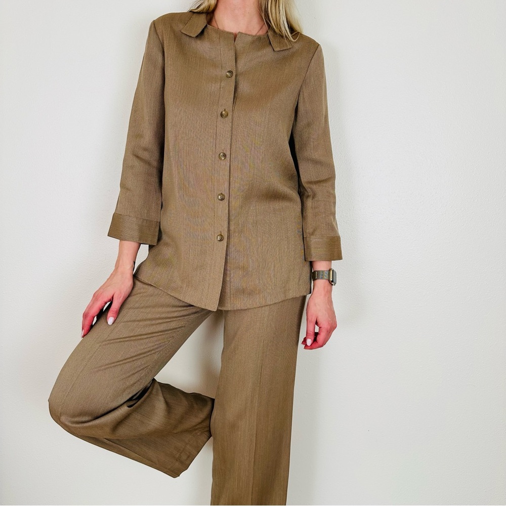 Vintage Linda Allard Ellen Tracy Wool Blend Button Down Shirt Straight Leg Pants